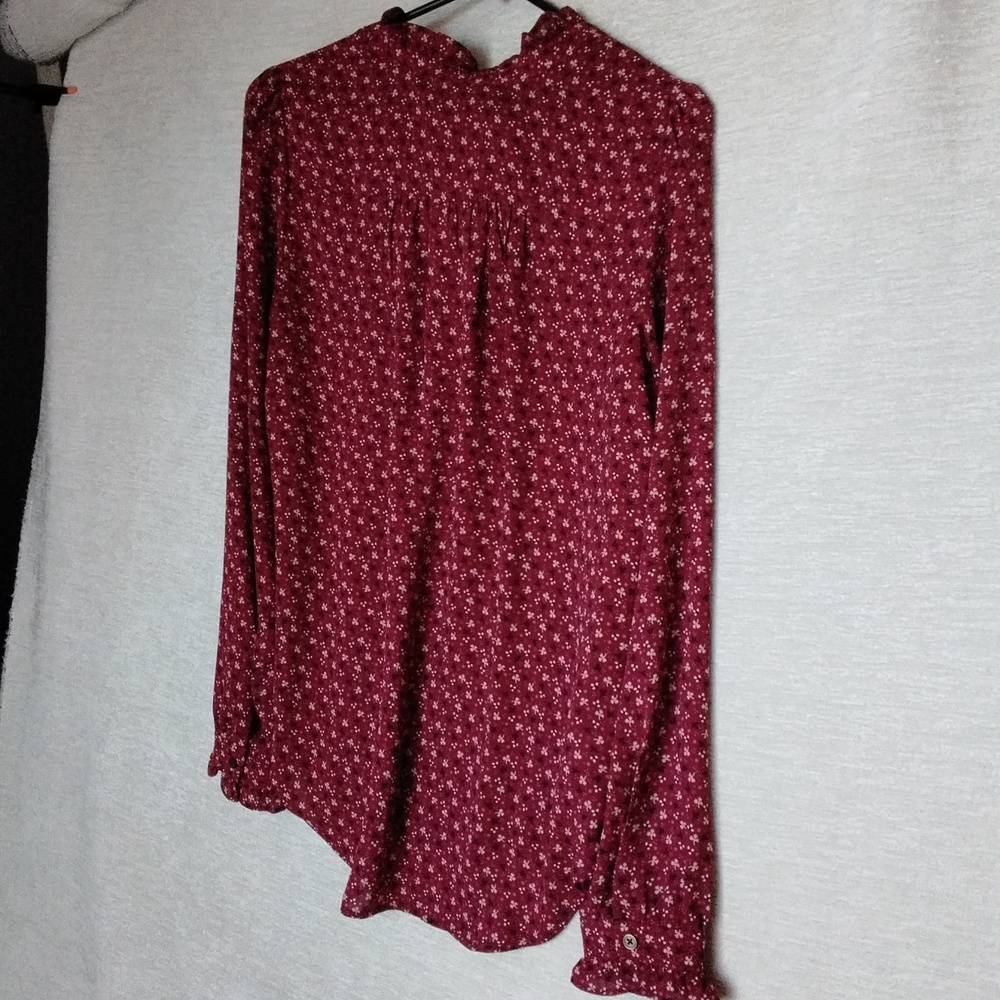 LOFT Burgundy Floral Blouse Size SMALL - Picture 8 of 8
